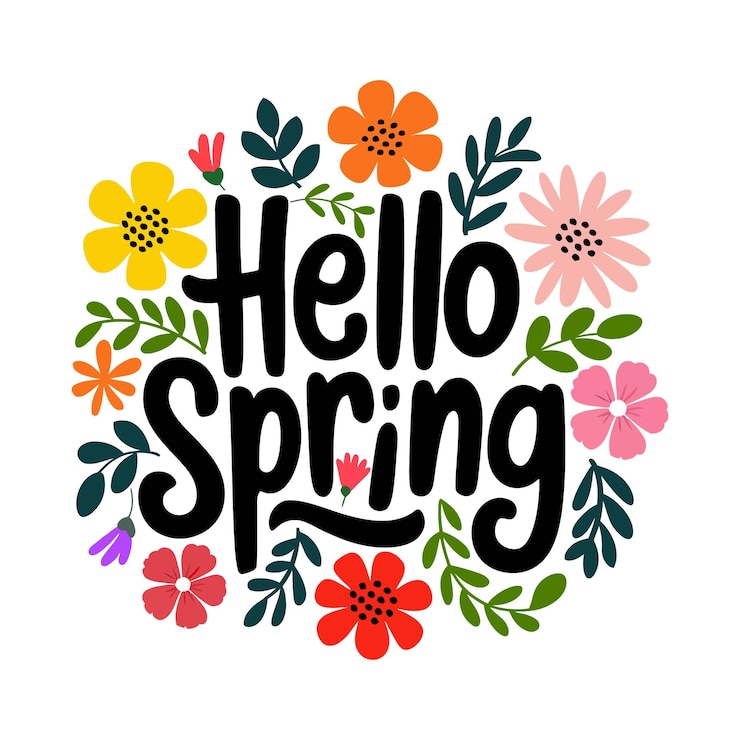 Vector hello spring greeting card with flowers and leaves vector hello spring illustration