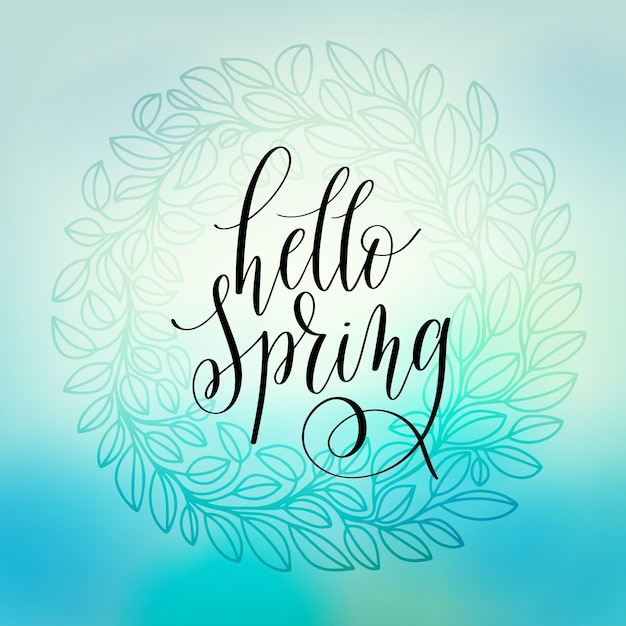 Hello spring hand lettering poster, calligraphy vector illustration