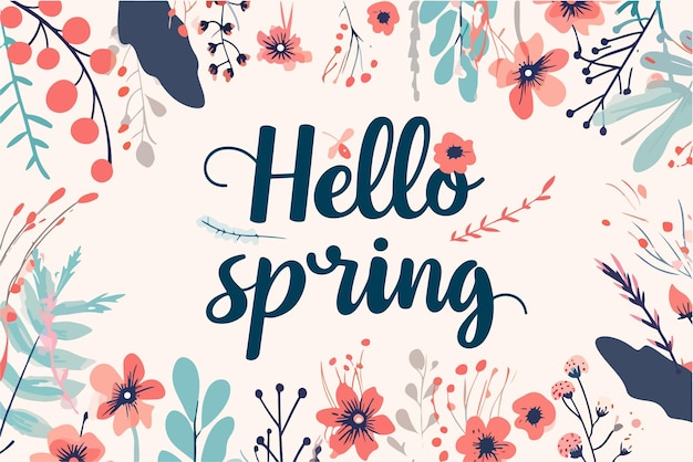 Vector hello spring hello spring lettering vector illustration with flowers