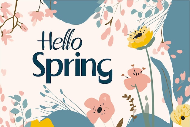 hello spring hello spring 春天的字母 矢量插图与花朵
