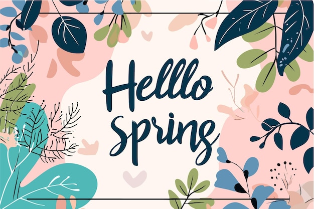 Vector hello spring hello spring lettering vector illustration with flowers