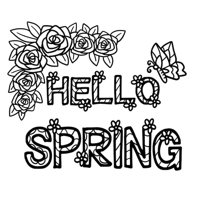 Hello Spring Isolated Coloring Page for Kids