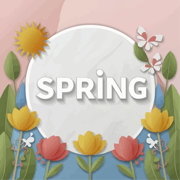 hello spring landscape in colorful paper style