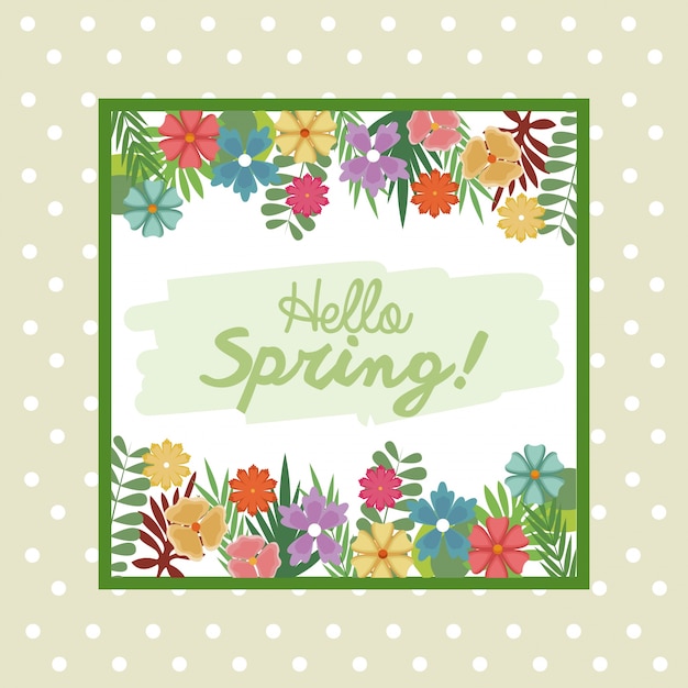 Vector hello spring letter decorating leaf and flower, season