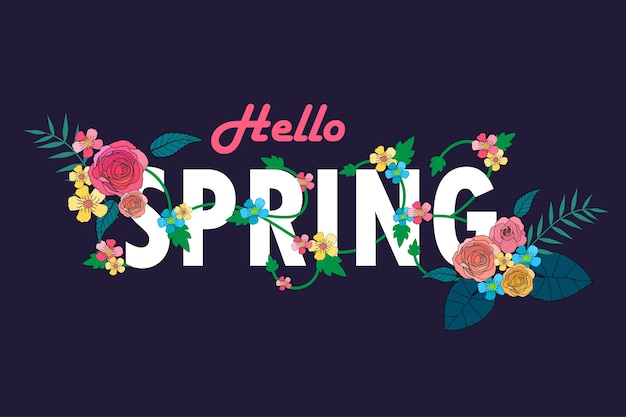 Hello spring letter decorating with floral design.