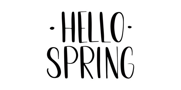 Hello Spring lettering inscription Handwritten brush calligraphy banner Black vector text