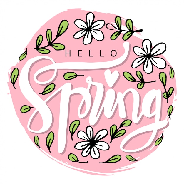 Hello spring lettering in modern calligraphy style