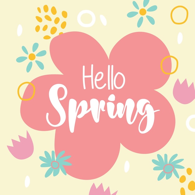 Hello spring lettering vector illustration floral background