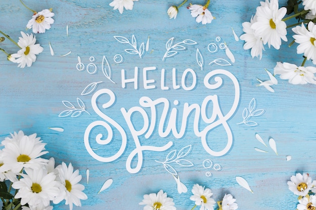 Hello spring lettering with photo