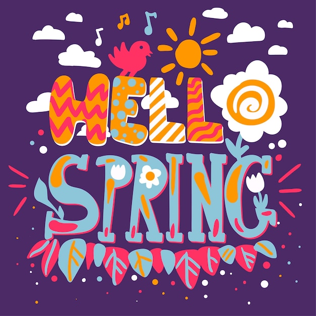 Vettore ciao spring lettering