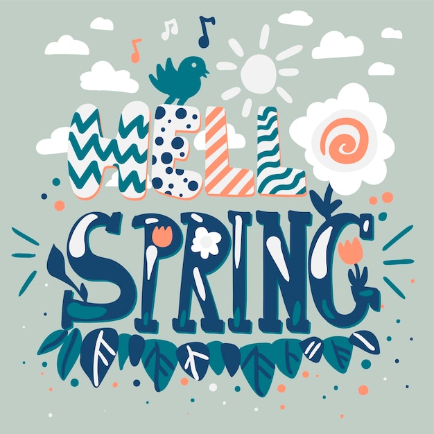 Hello spring lettering