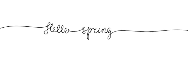 Hello spring one line continuous text banner Handwriting spring text banner Short phrase