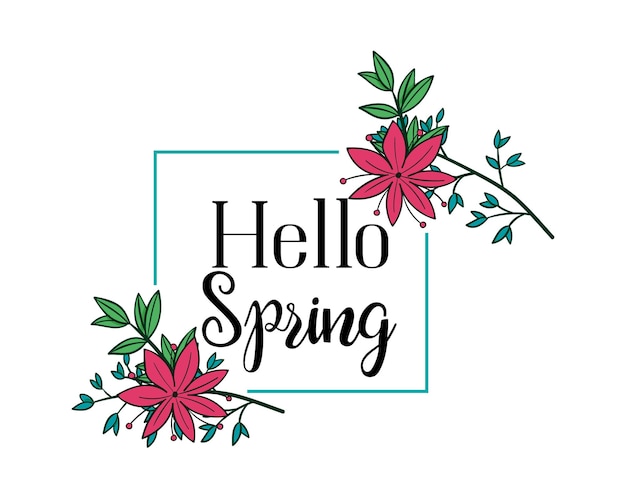 春のフレーズ ハロー ファームハウス ウェルカム ウッド サイン 手書き 白い背景の花の芸術