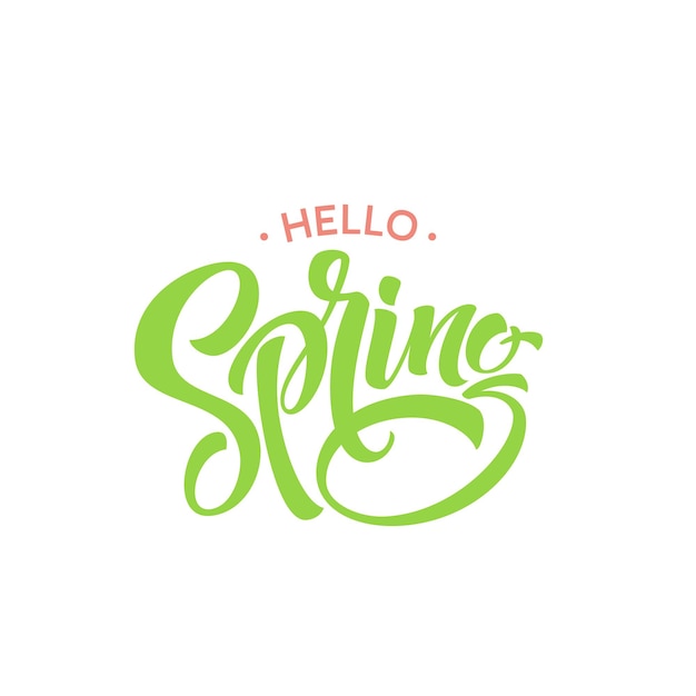 Hello spring phrase lettering. hand drawn calligraphy.  illustration