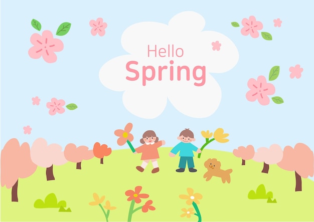 hello spring and spring illustration image