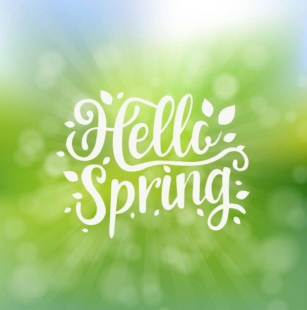 Hello spring text isolated sunburst background