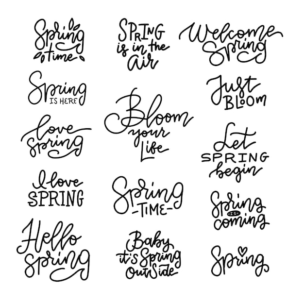 Vector hello spring time lettering set
