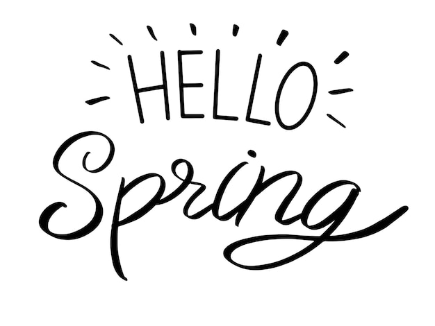 Hello spring time summer season greeting february march calligraphy hand lettering quote decoration easter egg rabbit celebrate festival party happy holiday event