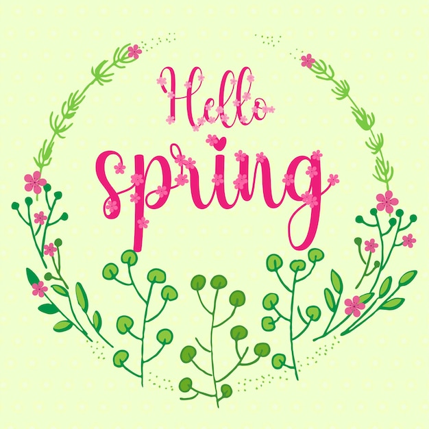 Vector hello spring vector greeting card floral wreath