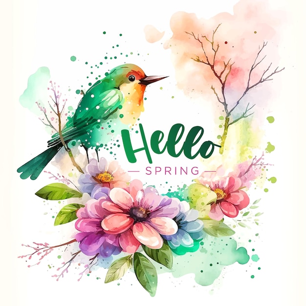 Hello Spring watercolor paint