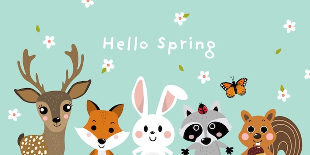 Hello spring with cute animals