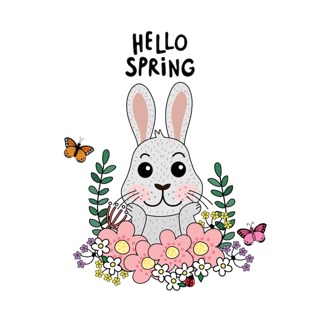 Hello spring with cute rabbit