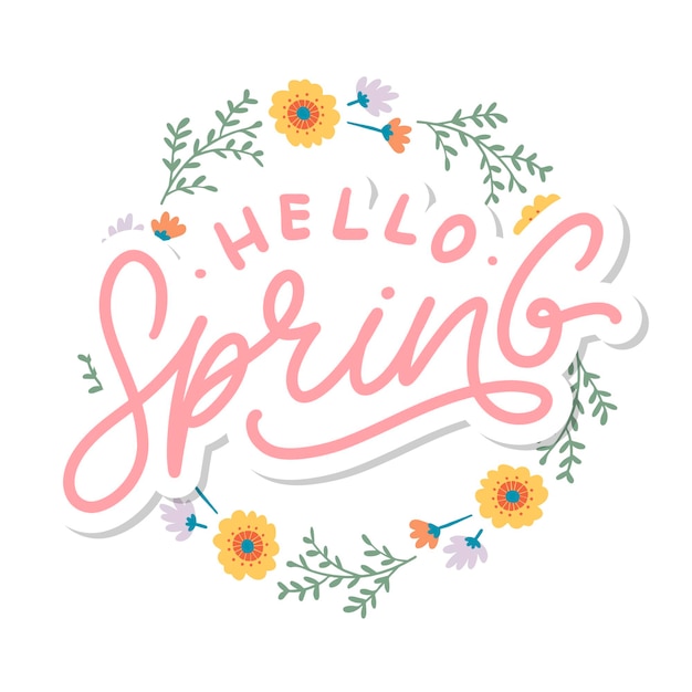 Vector hello spring with flowers