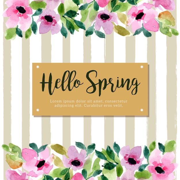 Hello spring with green stripes and floral watercolor