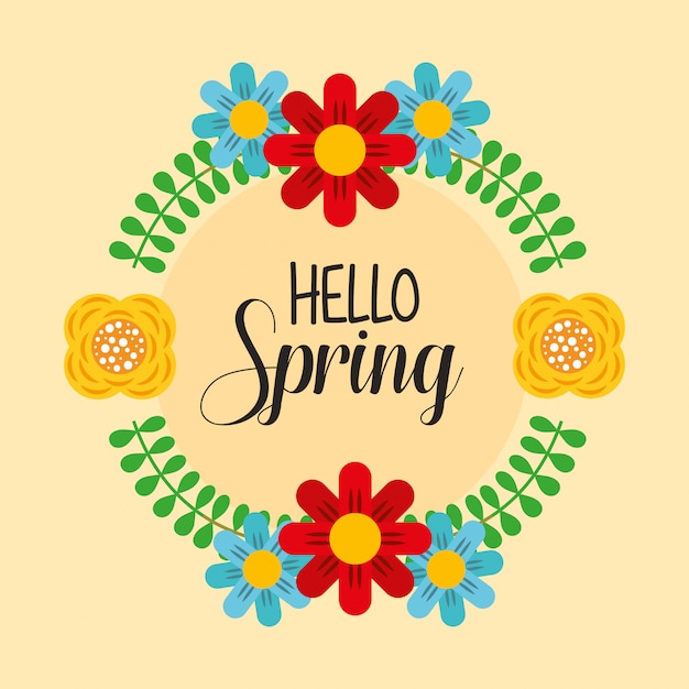 Hello spring with wreath floral frame