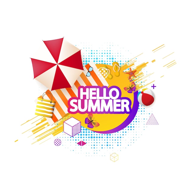 Hello summer abstract background with beach elements