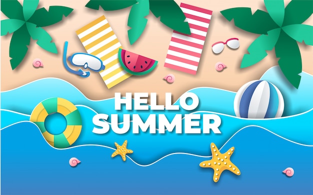 Hello summer background in paper style