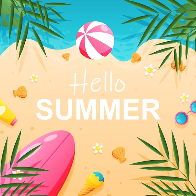 Hello summer background Summer time Vector illustration