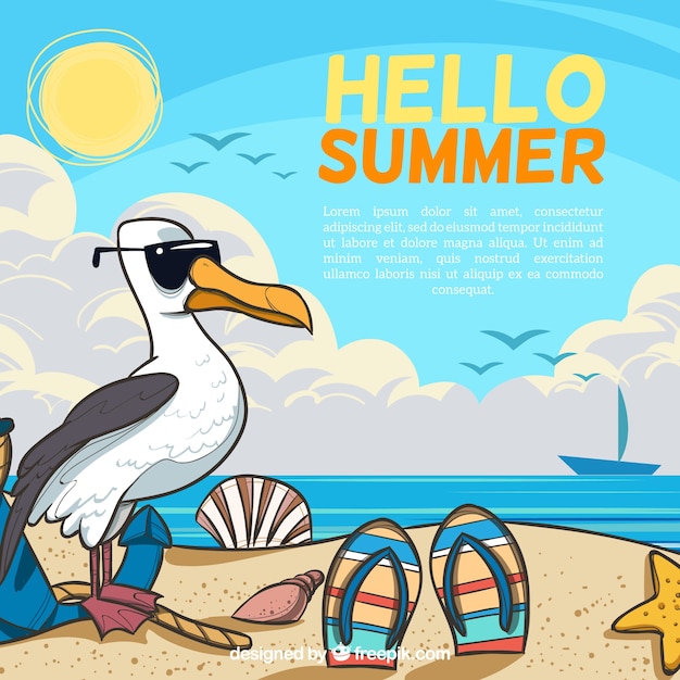 Vector hello summer background with beach