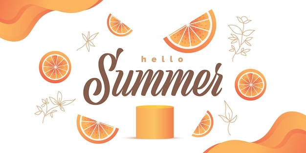 Hello Summer Background with Oranges Isolated on White Background Summer Festive Background for Banner or Poster Design