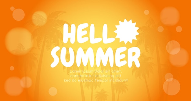 Vector hello summer banner template summer time text and beach island background with tropical season