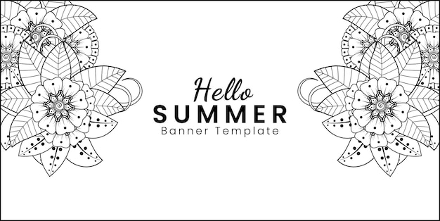 Hello summer banner template with mehndi flower