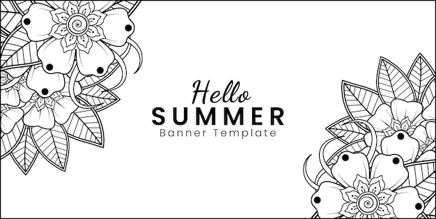 Hello summer banner template with mehndi flower