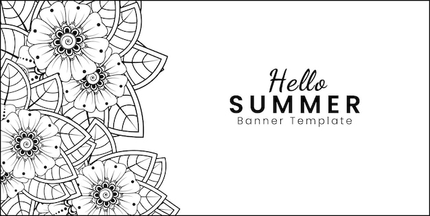 Hello summer banner template with mehndi flower