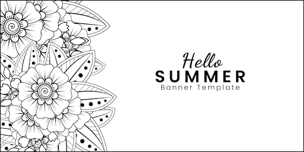 Hello summer banner template with mehndi flower