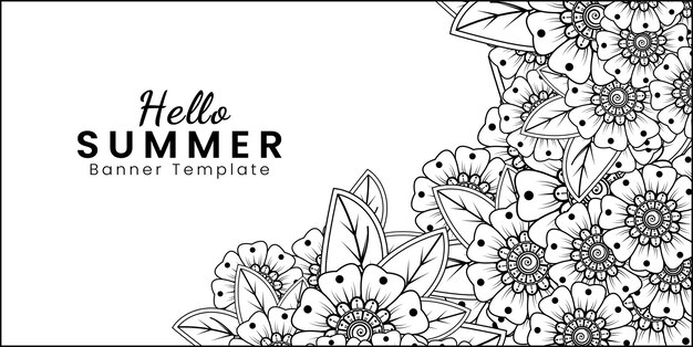 Ciao modello di banner estivo con fiore mehndi