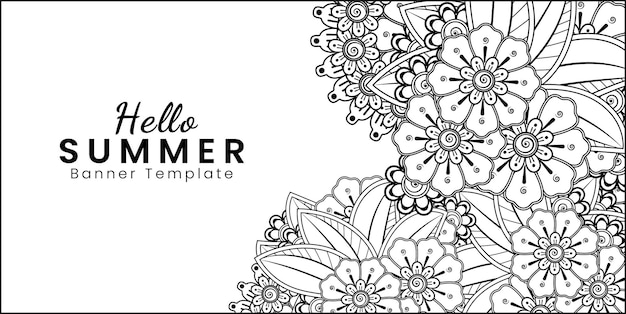 Hello summer banner template with mehndi flower