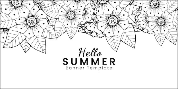 Hello summer banner template with mehndi flower