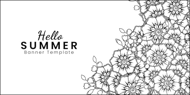 Ciao modello di banner estivo con fiore mehndi