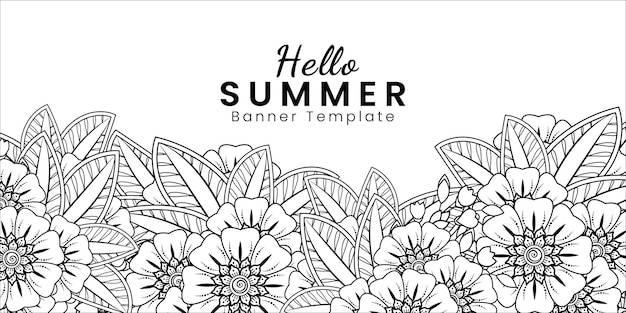 Hello summer banner template with mehndi flower