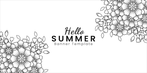 Hello summer banner template with mehndi flower