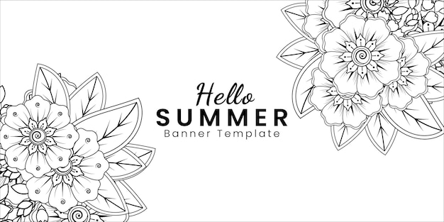 Привет летний баннер шаблон с цветком менди