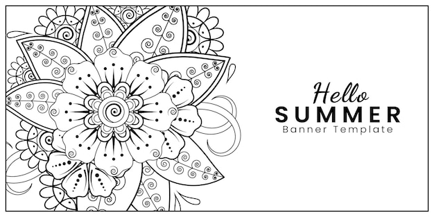 Hello summer banner template with mehndi flower