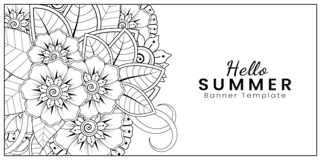 Hello summer banner template with mehndi flower
