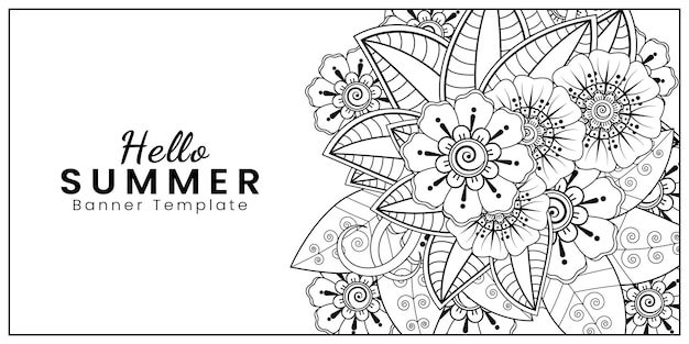 Ciao modello di banner estivo con fiore mehndi