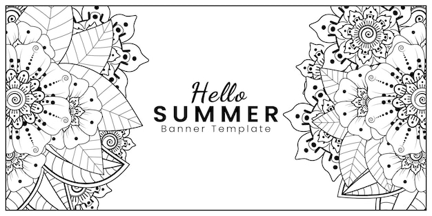 Ciao modello di banner estivo con fiore mehndi